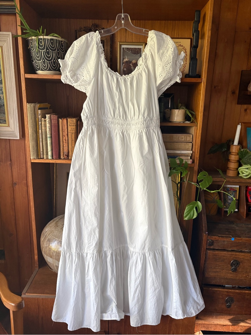 DD77 100% Cotton CottageCore Crisp White Boho Dress L